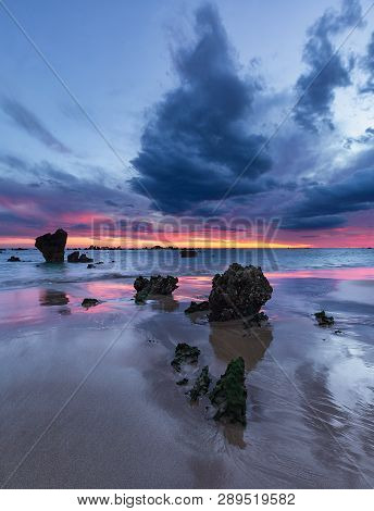 Sunrise In Trengandin Beach In Noja, Cantabria