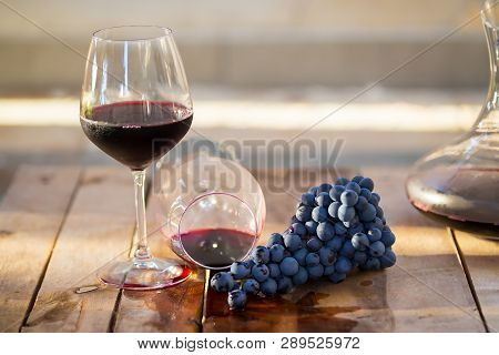Red Wine In A Glass, Overturned Glass Of Wine, Wine Flowing, Concept Of Drunkenness, Symbol Of Fail,