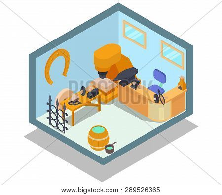 Metal Office Concept Banner. Isometric Banner Of Metal Office Vector Concept For Web, Giftcard And P
