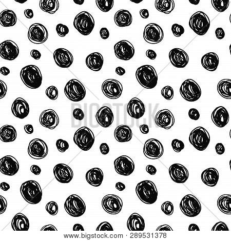 Geometrical Background With Scribble Uneven Circles. Abstract Round Seamless Pattern. Messy Hand Dra