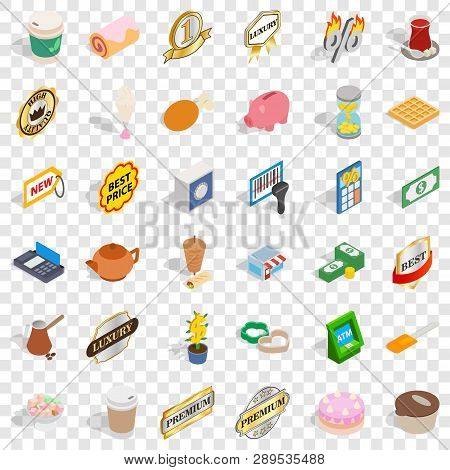 Drink Coffee Icons Set. Isometric Style Of 36 Drink Coffee Vector Icons For Web For Any Design