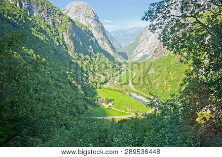 Breathtaking Norwegian Landscapes On The Stalheimskleiva Road During A Bus Ride Gudvangen - Voss - N