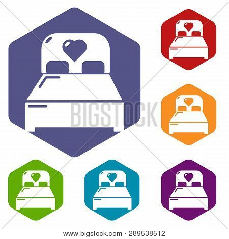 Wedding Couple Bed Icons Vector Colorful Hexahedron Set Collection Isolated On White