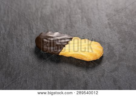 One Whole Lazy Cookie With Chocolate On Grey Stone