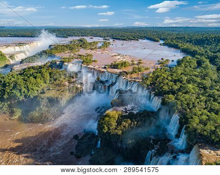 Aerial View Of The Iguazu Falls. View Over The Garganta Del Diablo The Devils Throat.