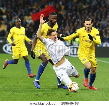 Kyiv, Ukraine - March 14, 2019: Denys Garmash Of Fc Dynamo Kyiv (in White) Attacks During The Uefa E