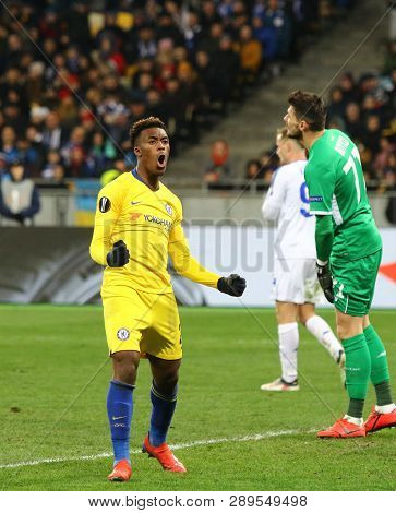 Kyiv, Ukraine - March 14, 2019: Callum Hudson-odoi Of Chelsea Reacts After Scored A Goal During The 