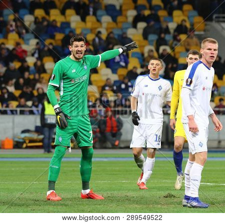 Kyiv, Ukraine - March 14, 2019: Goalkeeper Denys Boyko Of Fc Dynamo Kyiv In Action During The Uefa E