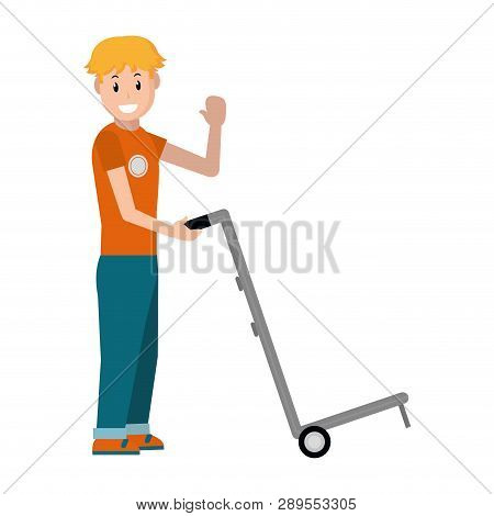 Delivery Guy With Pushcart Vector Illustration Graphic Design
