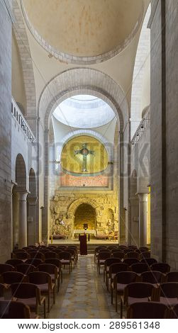 Jerusalem, Israel, March 09, 2019 : Prayer Hall In Church In Holy Place Of Sisters Notre Dame De Sio