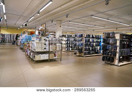 ZURICH, SWITZERLAND - CIRCA OCTOBER, 2018: interior shot of Migros supermarket in Zurich International Airport. Migros is Switzerland's largest retail company.