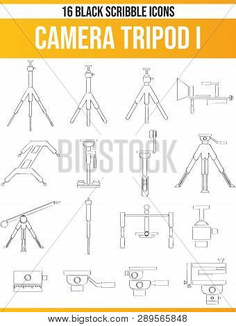 Black Pictograms / Icons On Camera Tripods. This Icon Set Is Perfect For Creative People And Designe