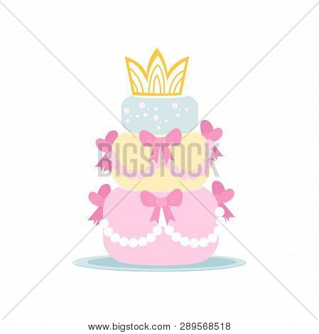 Cute Three-tiered Birthday Cake In Girlish Style On White