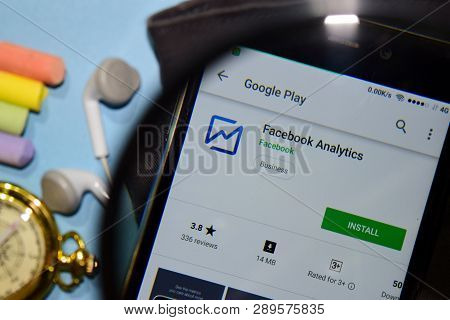 Bekasi, West Java, Indonesia. March 15, 2019 : Facebook Analytics Dev App With Magnifying On Smartph