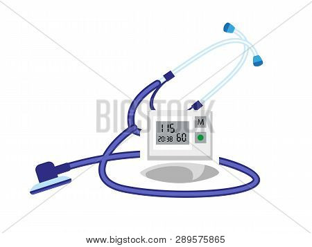 Stethoscope Blood Presure Device Icon. Flat Illustration Of Stethoscope Blood Presure Device Vector 