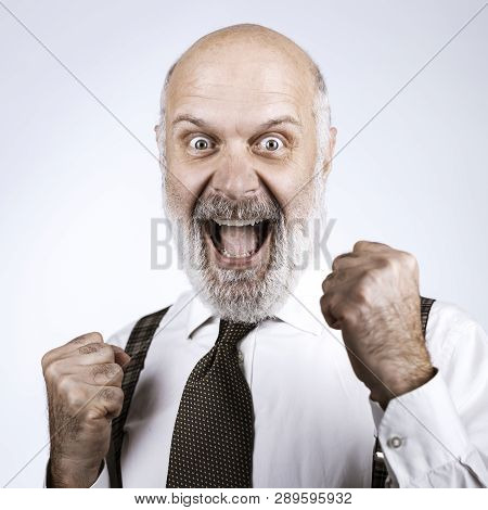 Cheerful Successful Senior Businessman Celebrating
