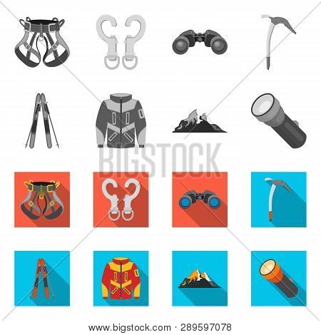 Vector Design Of Mountaineering And Peak Sign. Set Of Mountaineering And Camp Vector Icon For Stock.