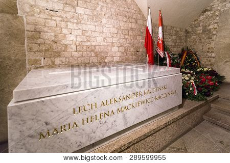 Krakow, Poland - February 19: Crypt Of President Lech A. Kaczynski In Wawel On February 19, 2018 In 
