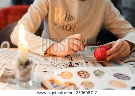 Lviv, Ukraine - March 11, 2018. Ukrainian Easter Eggs Painting Workshop.