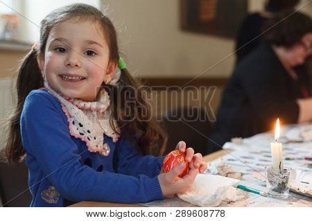 Lviv, Ukraine - March 11, 2018. Ukrainian Easter Eggs Painting Workshop.