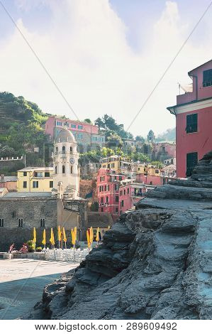Vernazza, Italy, La Specia Province, Liguria Regione, 08 August, 2018: View On The Colorful Houses A
