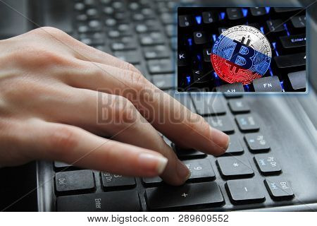 Hand Of The Girl On The Keyboard Close Up With The Concept Of Digital Technology On The Purchase And