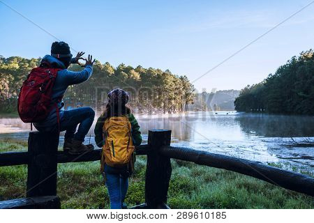 Couples Traveler With Backpack Happy To Relax On A Holiday, Traveler Pang-ung Park Travel,travel To 