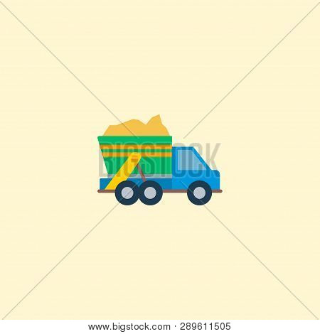 Garbage Truck Icon Flat Element. Vector Illustration Of Garbage Truck Icon Flat Isolated On Clean Ba