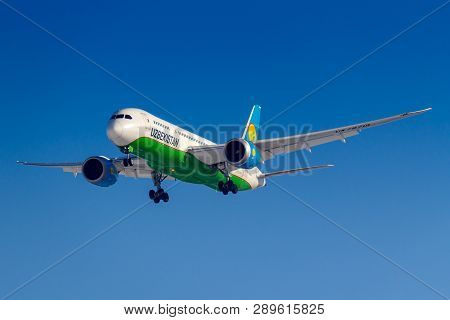 Moscow, Russia - March 14, 2019: Aircraft Boeing 787-8 Dreamliner Uk78701 Of Uzbekistan Airways Goin
