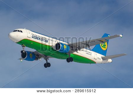 Moscow, Russia - March 14, 2019: Aircraft Airbus A320-200 Uk32012 Of Uzbekistan Airways Going To Lan