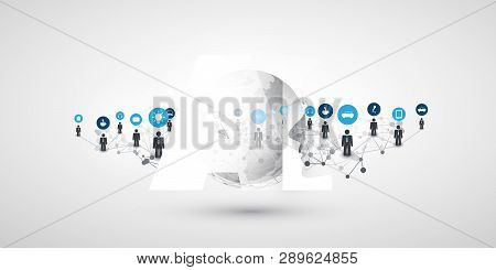 Machine Learning, Artificial Intelligence, Cloud Computing And Networks Design Concept With Earth Gl