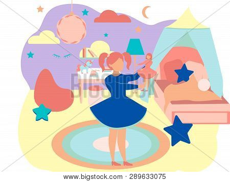 The Interior Of The Girl Room. In Minimalist Style Cartoon Flat Vector