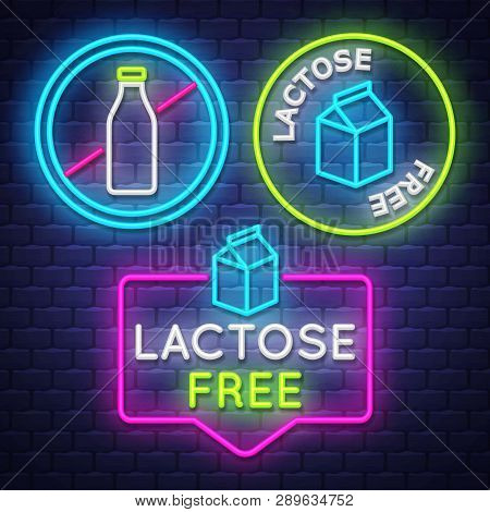 Lactose Free Badge Collection . Allergy Sign. Neon Sign