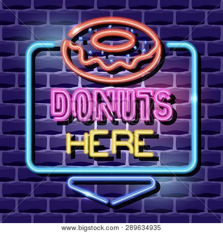 Donuts Neon Advertising Sign. 3d Neon Sign. Vector