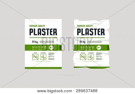 Template Label For Interior Plaster Packaging. Icons In Thin Line Style For Instructions. Environmen