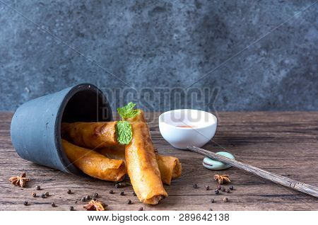 Deep Fried Spring Rolls, Por Pieer Tod Or Fried Spring Rolls (thai Spring Roll) Snacks And Snacks Th