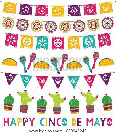 Cinco De Mayo Party Banners And Decoration Vector Set