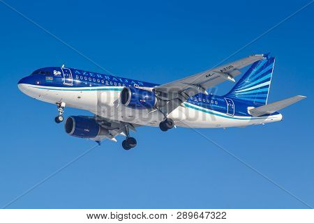 Moscow, Russia - March 14, 2019: Aircraft Airbus A319-100 4k-az05 Of Azal Azerbaijan Airlines Going 