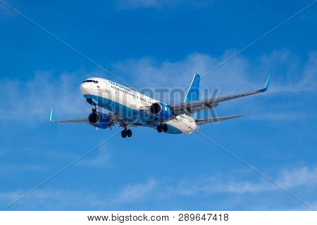 Moscow, Russia - March 14, 2019: Aircraft Boeing 737-800 Vq-btg Of Pobeda Airine Going To Landing At