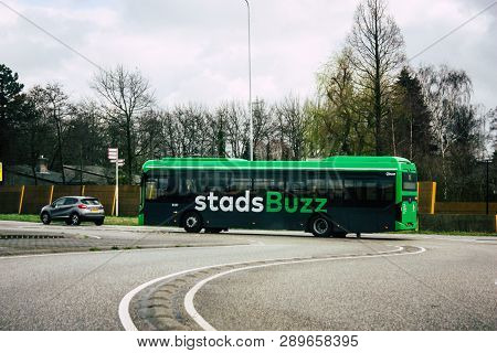 Papendrecht Netherlands March 12, 2019 View Of A Classic Dutch City Bus Rolling In The Streets Of Pa