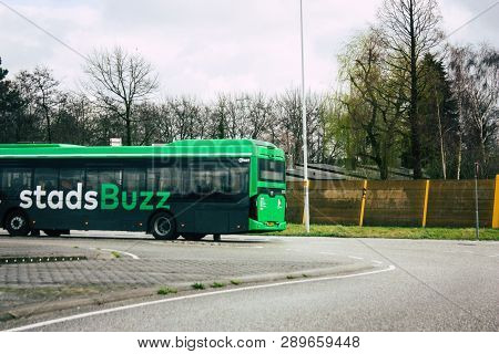 Papendrecht Netherlands March 12, 2019 View Of A Classic Dutch City Bus Rolling In The Streets Of Pa