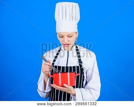 Girl Whipping Eggs Or Cream. Start Slowly Whisking Or Beating Cream. Use Hand Whisk. Kitchen Utensil