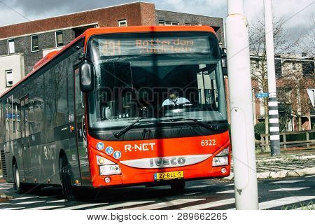 Papendrecht Netherlands March 12, 2019 View Of A Classic Dutch City Bus Rolling In The Streets Of Pa