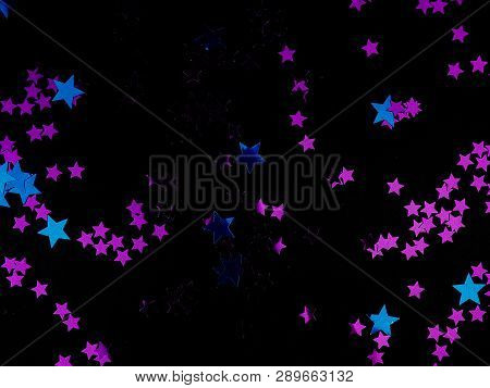 Shiny Stars On Black Background, Abstract Background, Space And Galaxy Concept
