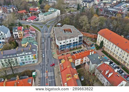 Koszalin, Poland - 06 March 2019 - Aerial View On City Koszalin, Area Of Mlynska Street With Pko Ban