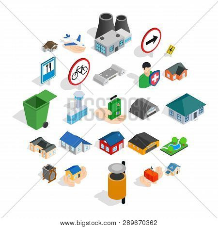 Regional Center Icons Set. Isometric Set Of 25 Regional Center Icons For Web Isolated On White Backg