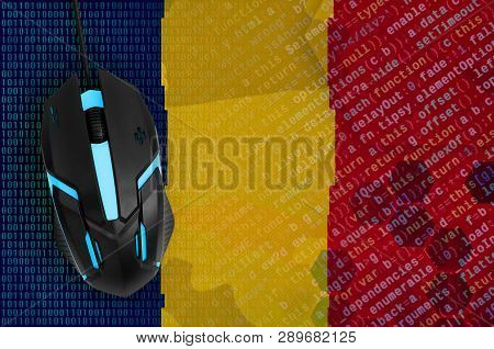 Chad Flag  And Computer Mouse. Digital Threat, Illegal Actions On The Internet