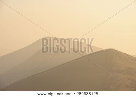 Beautiful Winter Sunrise Landscape Image Of The Great Ridge In The Peak District In England With Mis