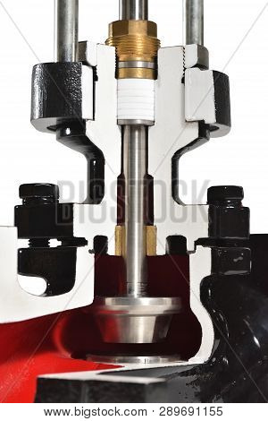 Internal Components Of The Valve Design With Automatic Electro-actuated. The Valve Is Cut For Exhibi
