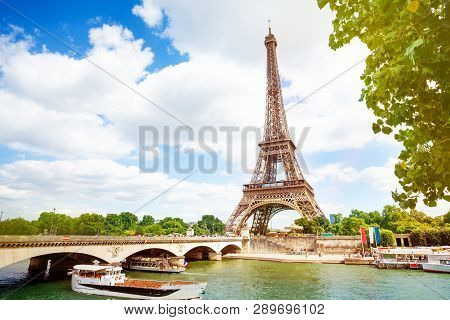 Boats, Bridge Pont Diena And Eifel Tower, Paris